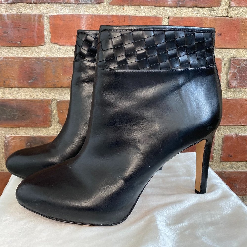 Antonio Melani Black Heeled Leather Ankle Booties